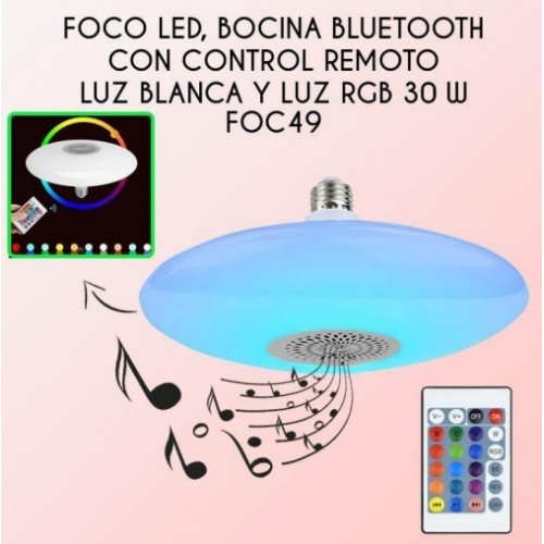 Foco led con bocina bluetooth,luz blanca y RGB de 18W FOC49