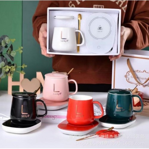Posavasos de calefacción+juego de tazas de café (juego de caja de regalo de gama alta) enchufe plano estándar de EE. UU. De 110 V LU8108