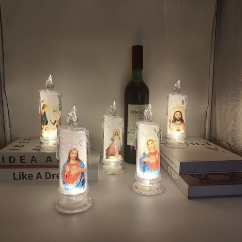 Lámpara en forma de vela de figuras religiosas de pilas 12329