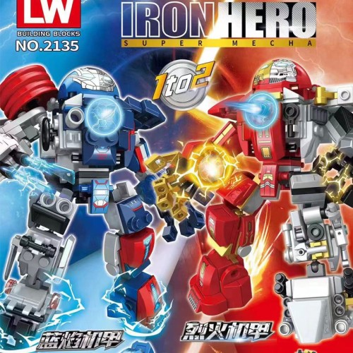 Bloques de construcción ensamblados vengadores llama azul Mecha Iron Man juguete para niños armadura de fuego de lucha 2135