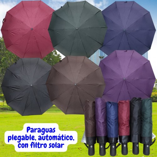 Paraguas sombrilla plegable automático, con filtro solar negro plastificado