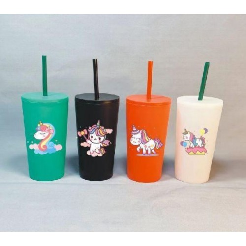 Vasos de unicornio paquete de 5 vasos mágicos cambian color con tapa + popote *18*10*8cm* 710ML BZ509
