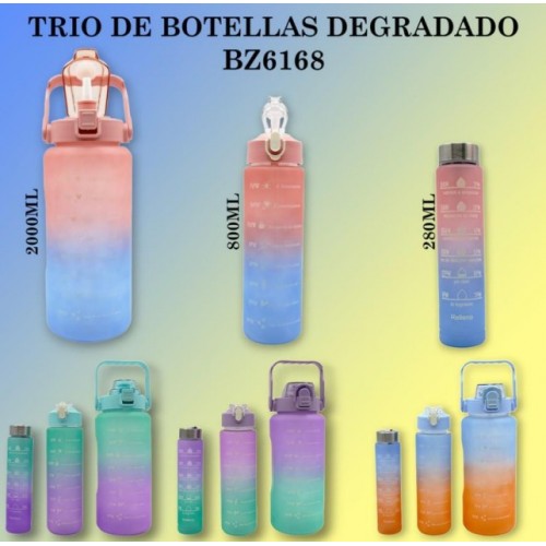 Trío de botellas de colores degradados 2000ml+900ML+280ML con pegatinas normales y en 3d BZ6168