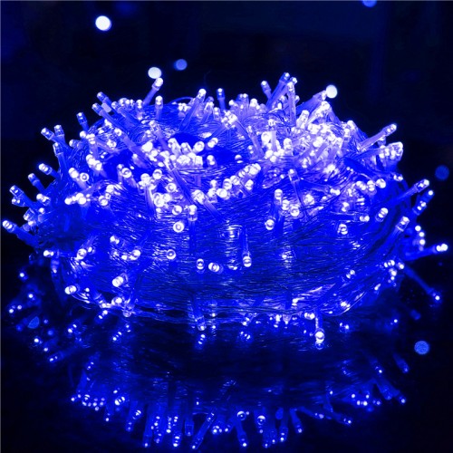 Serie de luces LED, guirnalda de luces, luces de navidad 20M, 200 luces, 110V con controlador, cable transparente, luces color azul DP-1078