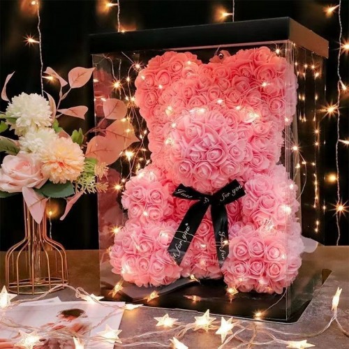 Caja de regalo de oso rosa con flores eternas para el Día de San Valentín, para regalar a su novia, mejor amiga, cumpleaños 30*18*18CM