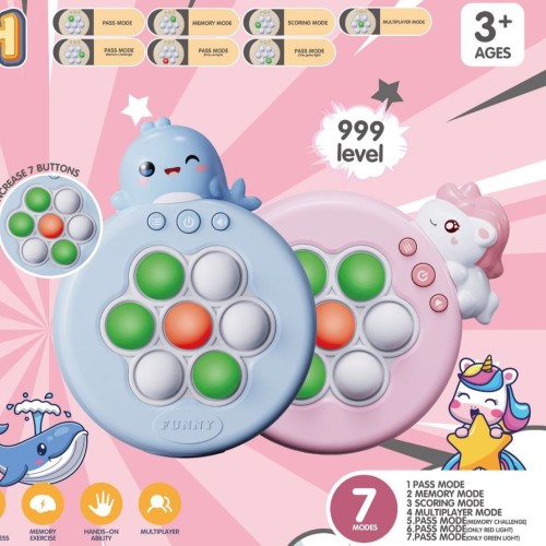 Pop it electrónico redondo 7 modos de juego Ballena/Unicornio D-20732