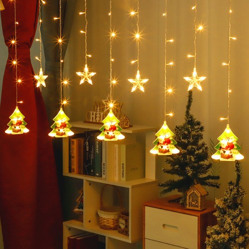 Cortina de luces LED para Navidad decoración de ventanas árbol de navidad mas estrellas color cálido, 5+5, 3 metros de largo, 40- 60, con controlador de 8 funciones, blanco cálido DP-10106