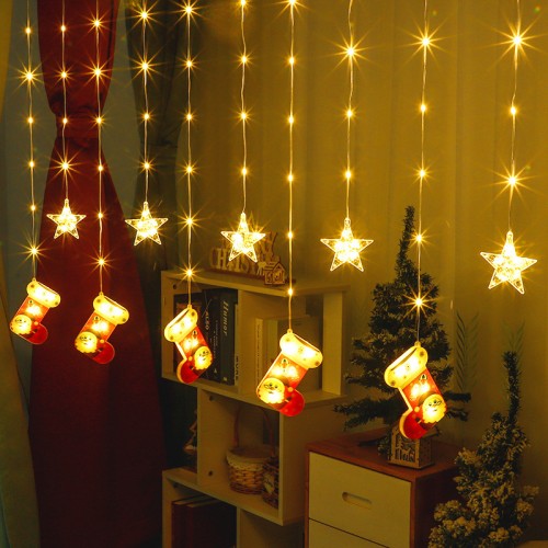 Cortina de luces LED para Navidad decoración de ventanas botas color cálido, 5+5, 3 metros de largo, 40- 60cm, con controlador de 8 funciones, blanco cálido DP-10110