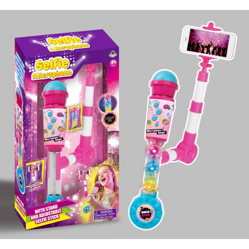 Micrófono para niñas con soporte selfie stick y micrófono de juguete para entretenimiento con luz HD-7760