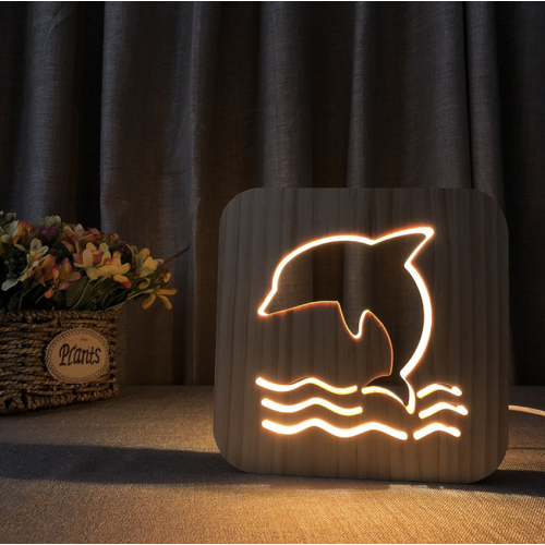 Lámpara LED de delfín cuadro de madera LED440