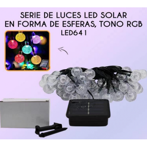 Serie de luces solar en forma de esferas 50 focos, de 10M LUZ RGB LED641