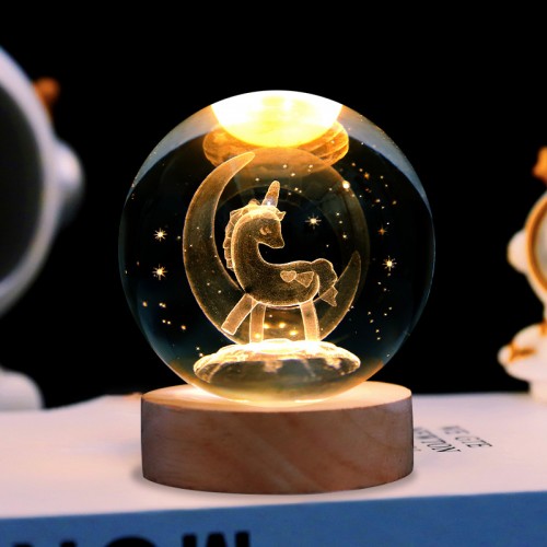 Lámpara de bola de cristal de unicornio,Diámetro de bola:8CM,con carga USB LED720