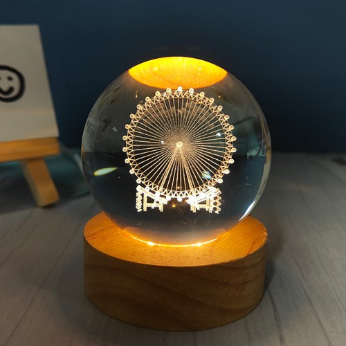 Bola lámpara de cristal en 3D de noria y carrusel,Diámetro de bola:6CM,carga USB LED731