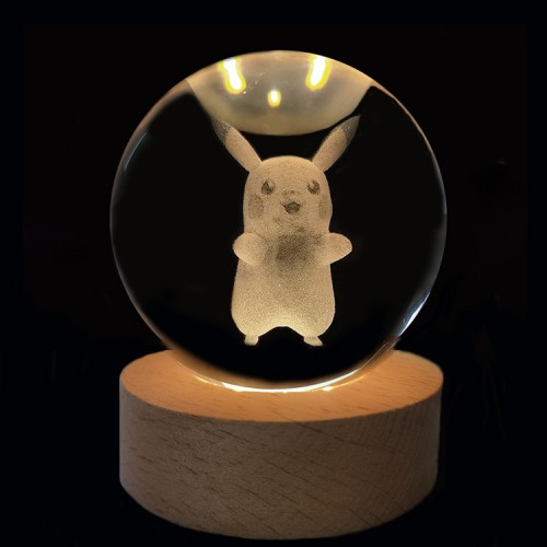 Bola de cristal de pikachu con luz led,Diámetro de bola:8CM,USB LED784