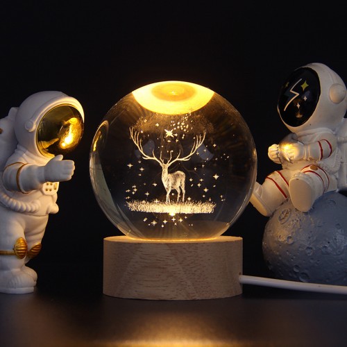 Lámpara de cristal 3D de ciervo 6cm de diametro USB LED830