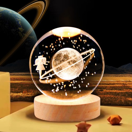Lampara 3D bola cristal de planeta, diametro de bola de 6cm LED833