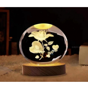 Esfera de cristal con luz de mesa 3D (Diametro 6 cm, USB) de rosas LED836