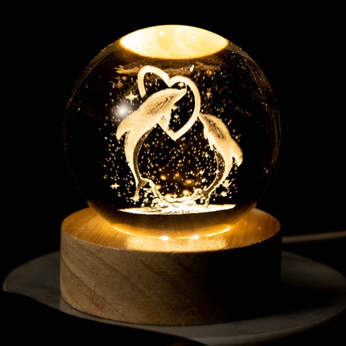 Lampara 3D bola cristal de delfines diametro de bola de 6cm LED837