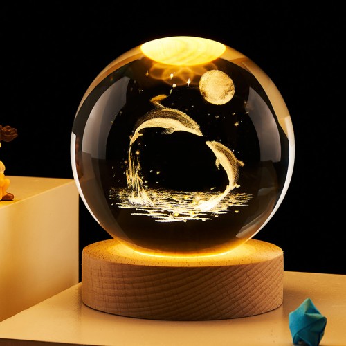 Lámpara de cristal 3D de Moon Dolphin 6cm de diametro USB LED841