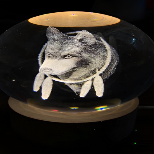 Lámpara de cristal 3D de Lobo 6cm de diametro USB LED844