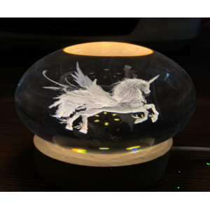 Esfera de cristal con luz de mesa 3D (Diametro 6 cm, USB) de unicornio LED851