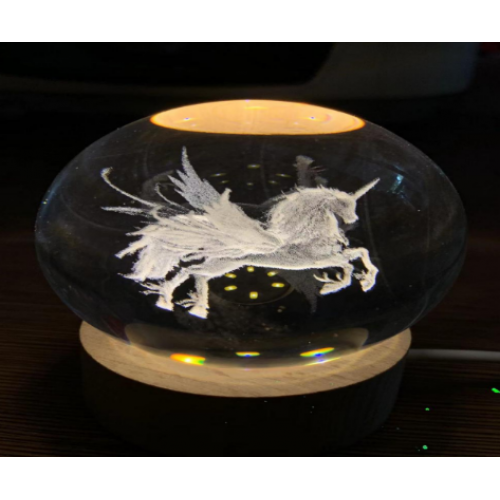Esfera de cristal con luz de mesa 3D (Diametro 6 cm, USB) de unicornio LED851