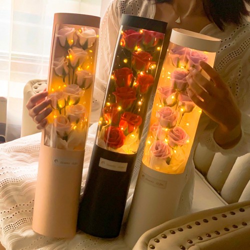 Caja de regalo de flor de jabón de rosa de vida eterna nueva (con luces LED) estilo grande LU6945
