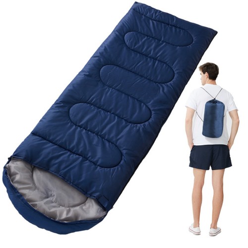 Saco de dormir con capucha para acampar al aire libre estilo engrosado de doble capa con bolsa de almacenamiento LU5189