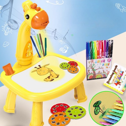 Juego de mesa de pintura de proyección 3D multifuncional para niños (con música+modelo de luz+pluma en color+libro de pintura+tablero de pintura) LU6204