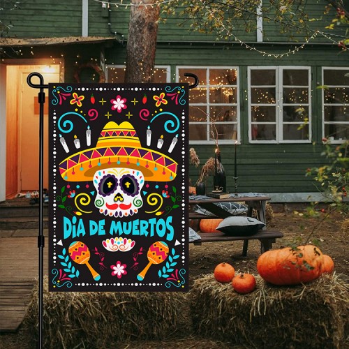 Bandera mexicana de decoración de fiesta del Día de los Muertos (bandera del Día de los Muertos+soporte) 50*35cm LU6287