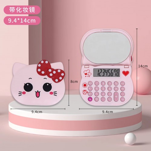 Calculadora plegable de dibujos animados (con espejo cosmético) de hello kitty LU6372