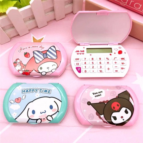Calculadora plegable de dibujos animados (con espejo de maquillaje) KT-168 Hello Kitty+Kulomi+Cinnamon Dog+Melody LU6376
