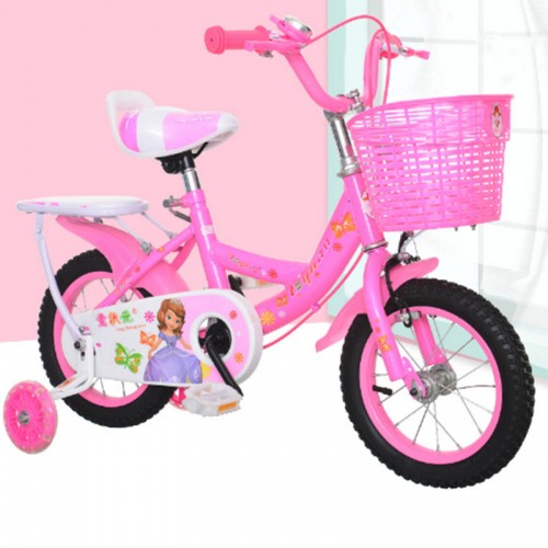 Bicicleta con pedales para niños Sofia de 18 pulgadas (ruedas luminosas LED + con asiento trasero + material de aleación de aluminio + con cuadro) rosa LU6474