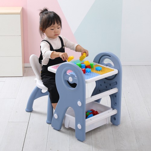 Conjunto de tablas de pintura de bloques de construcción multifuncionales para niños (tabla de componentes de construcción+tabla de pintura+taburete) LU6526