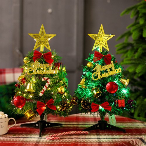 Conjunto de árbol de Navidad brillante de 30cm(cuerda de luz LED,arco pequeño*2,tarjeta de arceplacta en oro*1,estrella de la parte superior de los árboles*1,campana dorada) LU6575