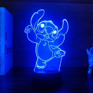 Lámpara de dormitorio de Stitch 3D (modelo luminoso de 3 colores) modelo recargable USB LU6895
