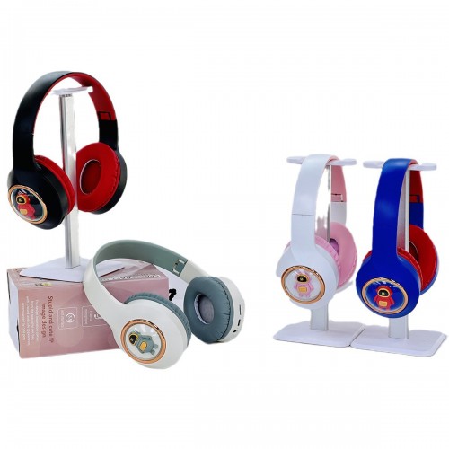 Auriculares inalámbricos bluetooth para niños de astronauta estéreo sonido envolvente (negro rojo/azul rojo/beige/blanco rosado FUNCIONA:BT/TF/AUX/LED) LY389