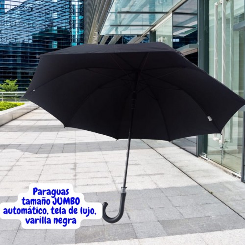 Paraguas NEGRO Jumbo automático, tela de lujo, varilla negra