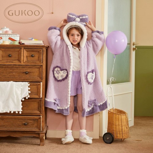 Pijama afelpada para invierno con moño color morada para niña PIJ90805
