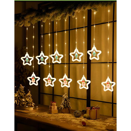 Luces con forma de estrella con adornos navideños (árbol de navidad, papá Noel) 10 luces navideñas colgantes SDD1165