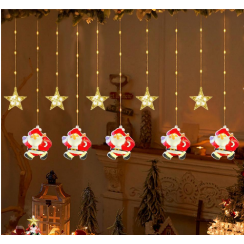 Luces colgantes navideñas con luz led con forma de estrella y papá noel navideños SDD1167