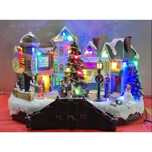 Gran casa para decoración navideña con árbol navideño en medio con luces led y música 31x21.5x19.5CM SDD1171