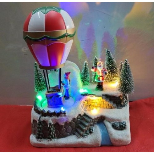 Decoración de centro de mesa de Navidad,Papá Noel,con árbol de Navidad,con globo aerostático,con luces LED,música de Navidad,17.5x12x18.5CM SDD1172