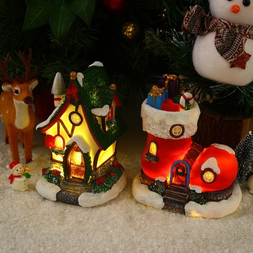 Decoración de centro de mesa de Navidad,diferentes diseños de casitas (bota,orejas de duende,etc) 4 diferentes,con luces led 12.5x8.6x14cm SDD1177