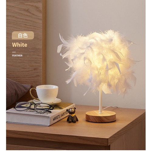 Lámpara de escritorio de plumas de ganso color blanco 28x30cm USB SDD1223