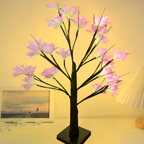 Árbol rosa con luces LED para decorar de 60 cm (pilar para baterías + USB) SDD1227