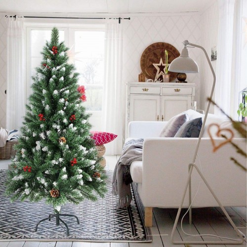 Árbol de navidad puntiagudo blanco + agujas de pino + frutos rojos 180CM