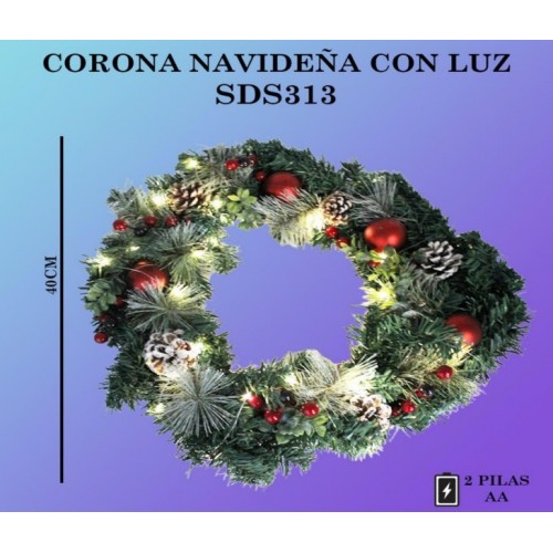 Corona navideña con luz 50*40cm SDS313