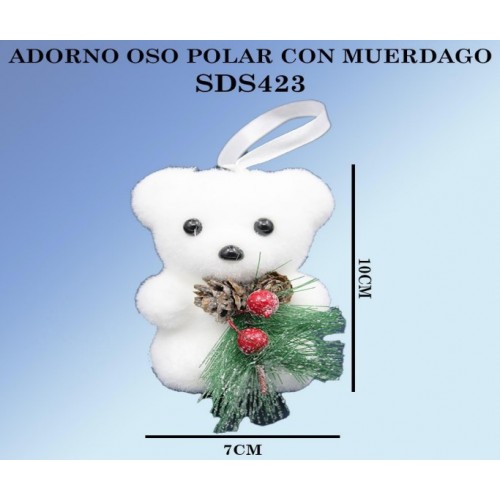 Adorno navideño de oso polar con muerdago 14*8CM SDS423