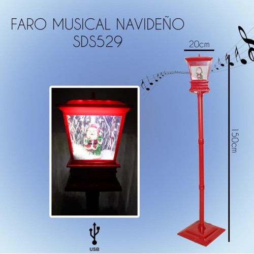 Faro musical navideño con luz 30x30x150cm SDS529